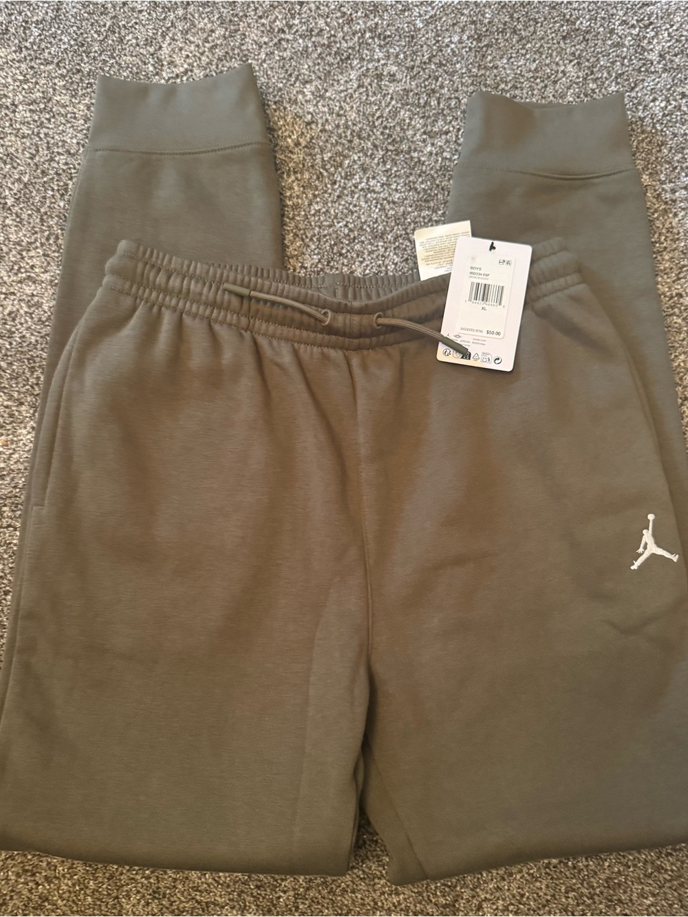 Jordan Kids Olive Green Jogger Sweatpants with White Jumpman